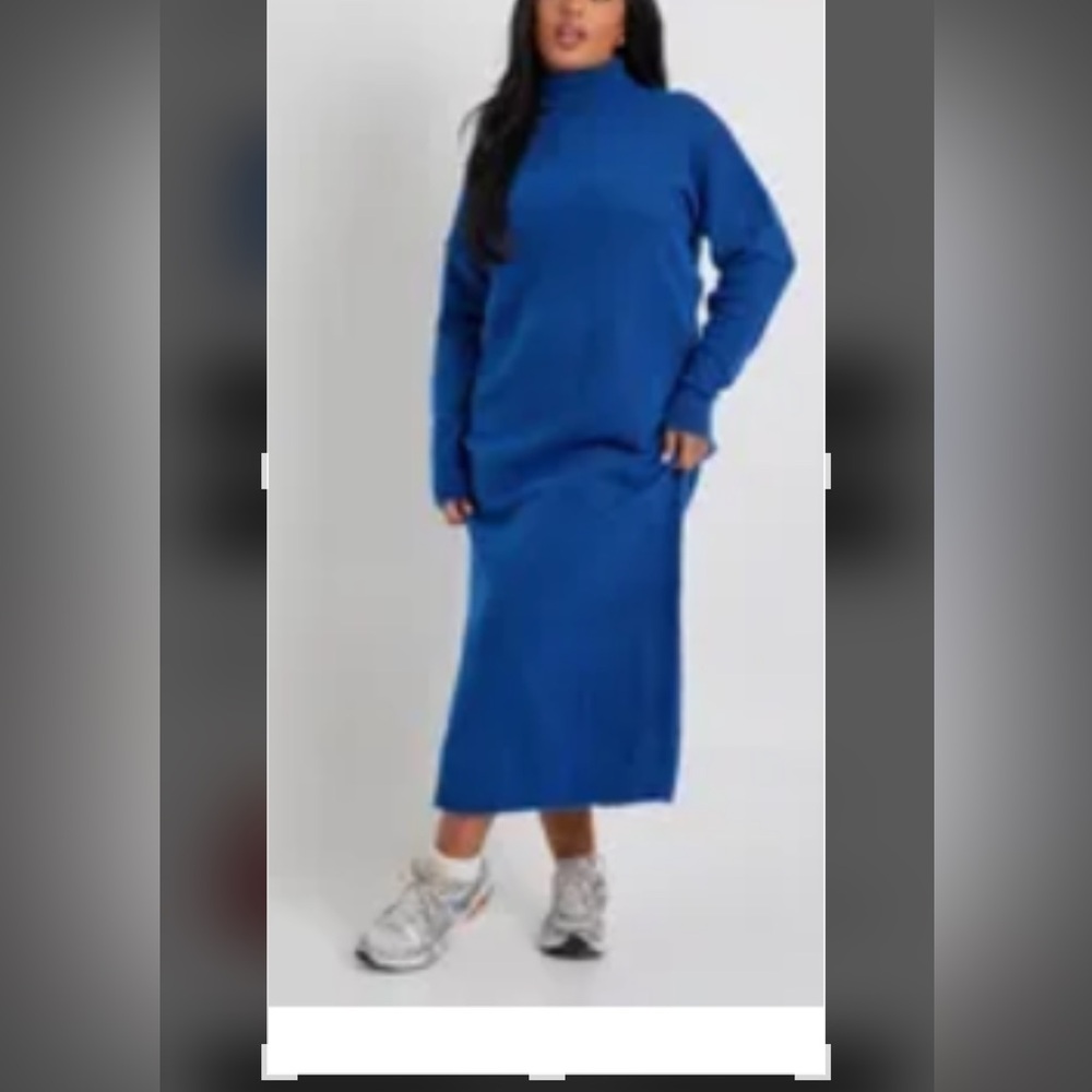 BOOHOO PLUS SOFT KNIT ROLL NECK MIDI DRESS Color COBALT SIZE 12 OVERSIZED